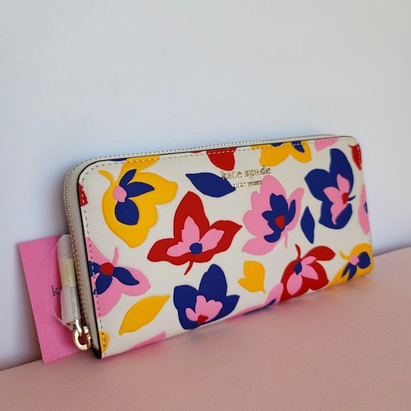 KATE SPADE Spencer Summer Flower Embossed Zip-around Continental Wallet